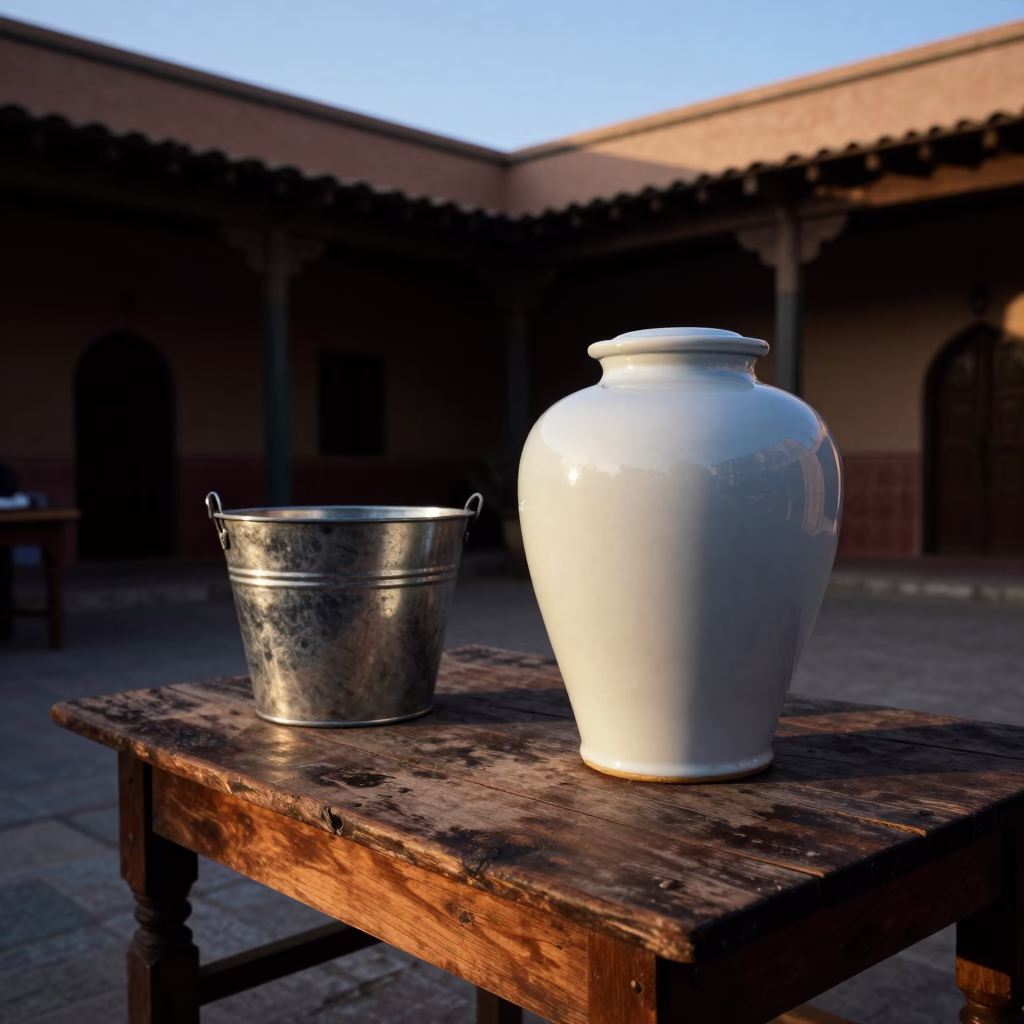 Porcelain Jar in Essaouira at The Early Evening Light in in Essaouira, Morocco