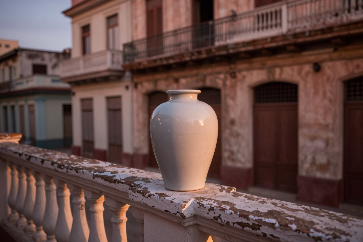 Porcelain Jar in Havana at Copper-toned Light Before Dusk in in Havana, Cuba