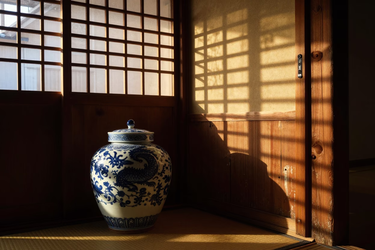 Porcelain Jar in Kyoto at Golden Hour in in Kyoto, Japan