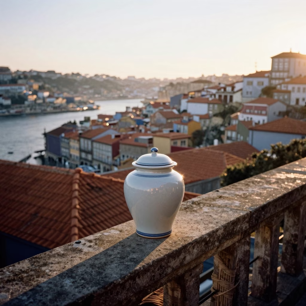 Porcelain Jar in Porto at Nautical Dawn Light in in Porto, Portugal
