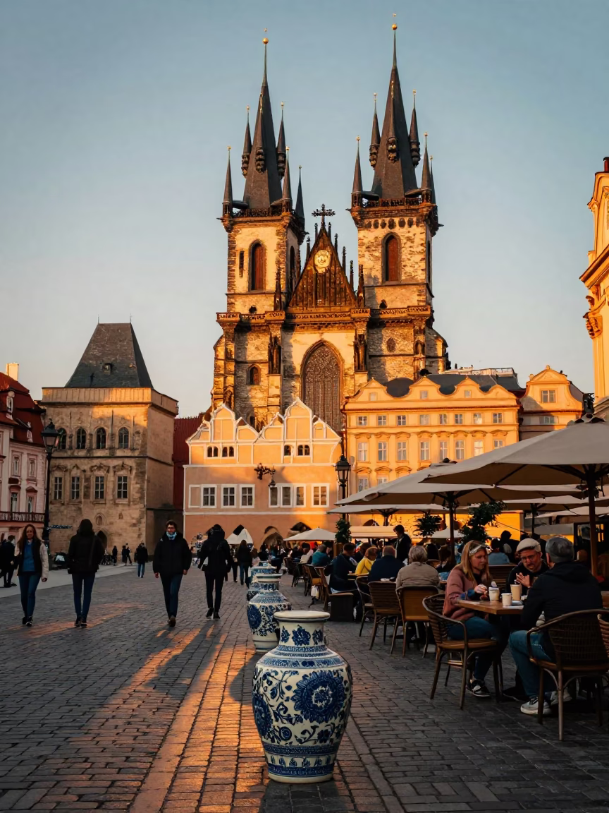 Porcelain Jar in Prague at Sunset Light in in Prague, Czech Republic