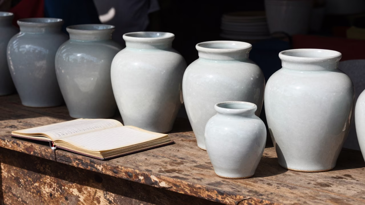 Porcelain Jars in Lima at The Flat Glare Of Noon Light in in Lima, Peru