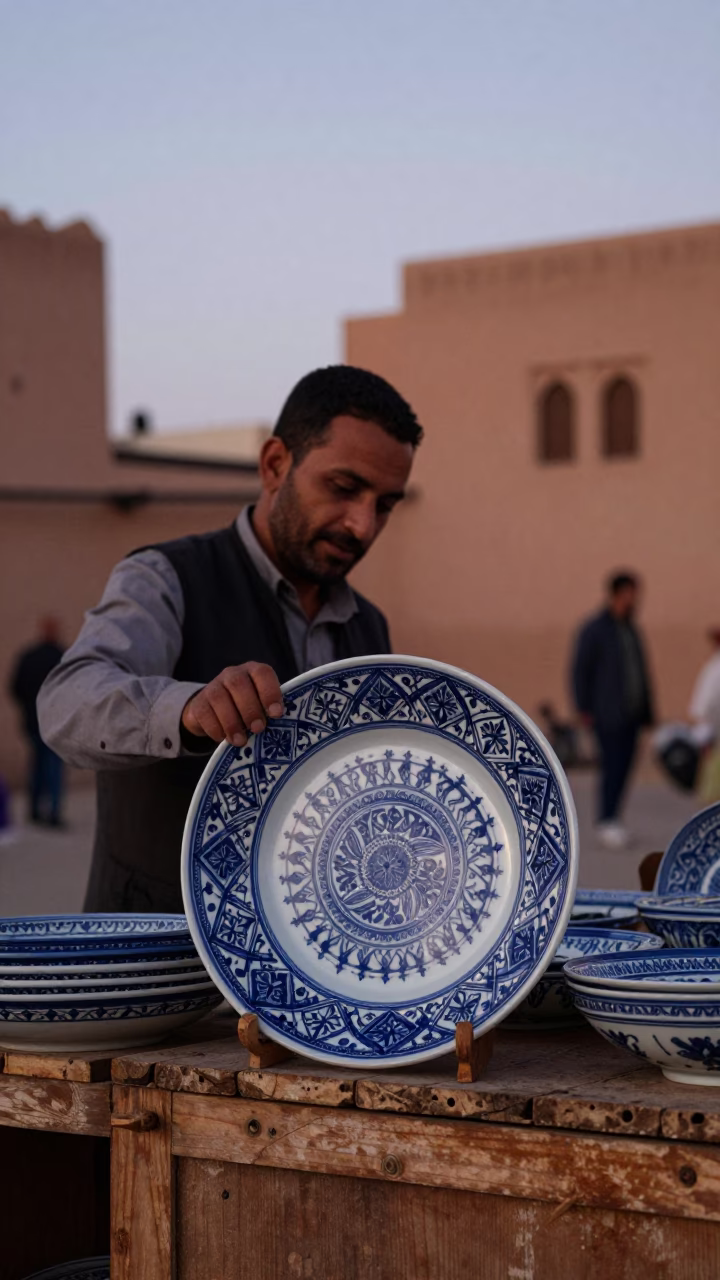 Porcelain Plate in Marrakech at Twilight in in Marrakech, Morocco