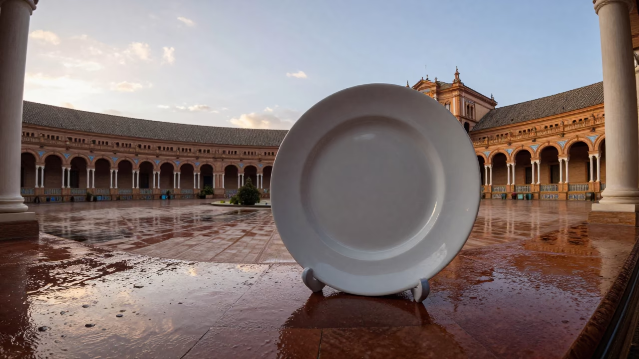 Porcelain Plate in Seville at The Late Afternoon Light in in Seville, Spain