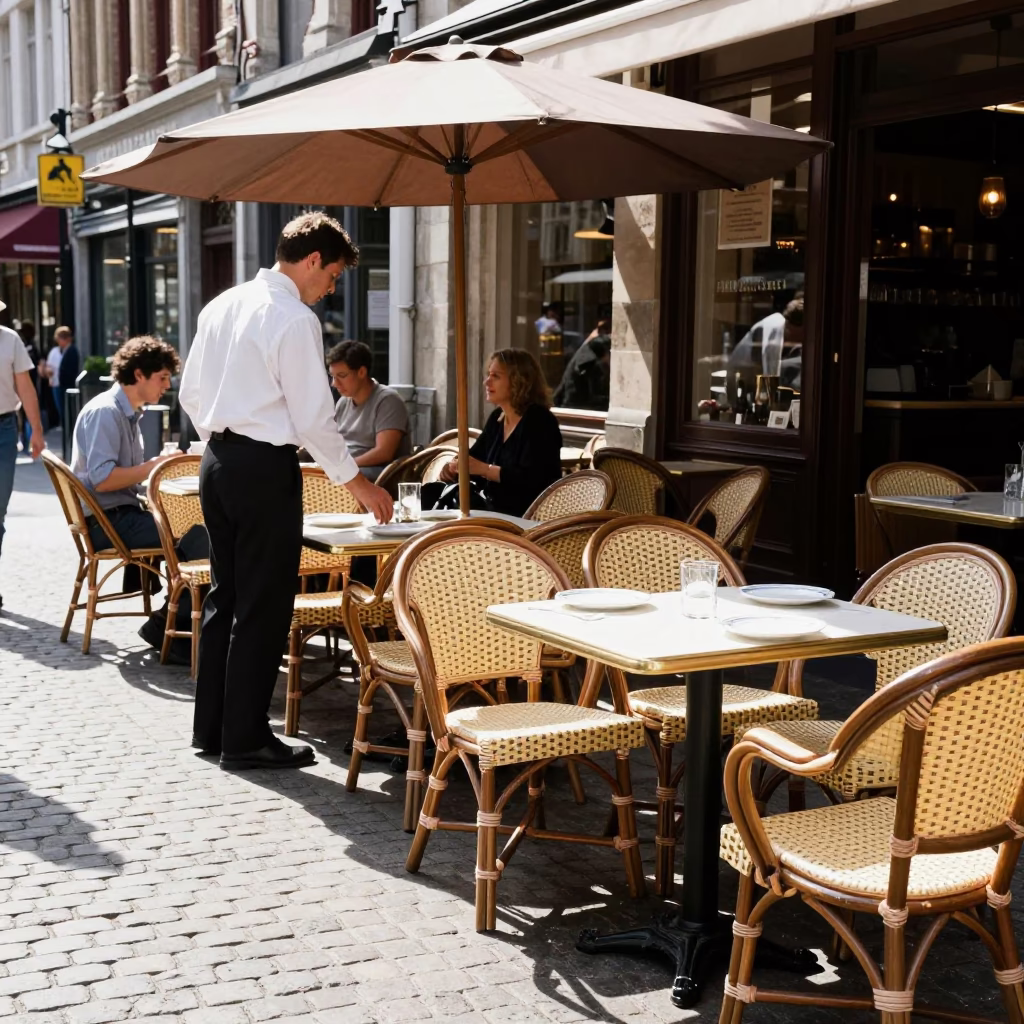 Porcelain Plates in Brussels at Bright Midmorning Light in in Brussels, Belgium