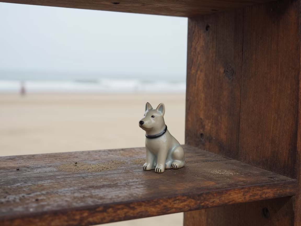 Porcelain Shepherd Boy Figurine on Beach Bureau in along a beach near Kochi