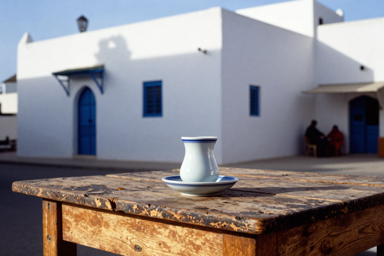 Porcelain Tea at The Early Afternoon Light in Essaouira in in Essaouira, Morocco