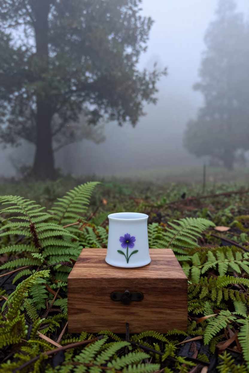 Porcelain Thimble Violet Forest Floor Mist in on a fern-lined forest floor near Imphal
