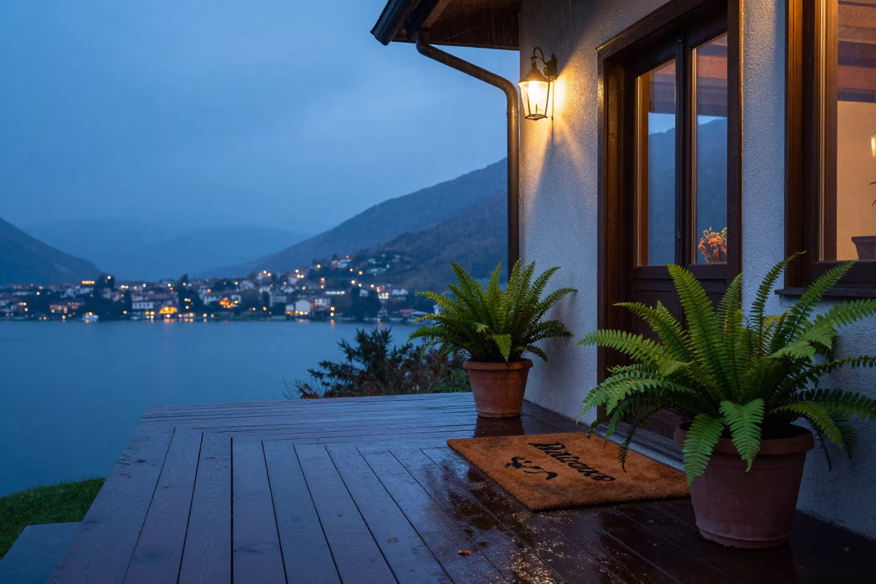 Porch Ferns on Lombardy Cliff Edge Blue Hour in along a salt-sprayed cliff edge in Lombardy