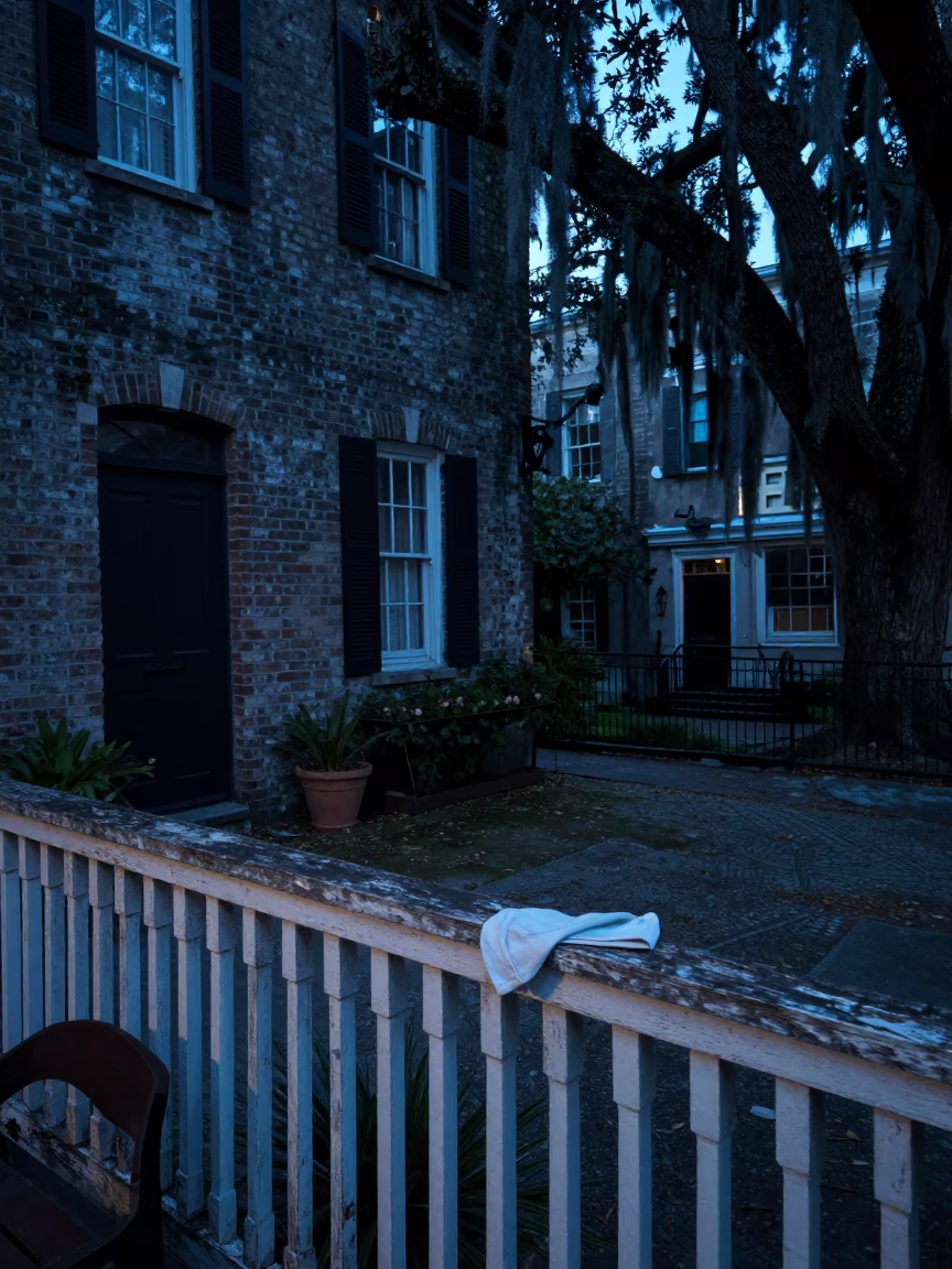 Porch Railing And Resting Handkerchief in Charleston in in Charleston, South Carolina, United States