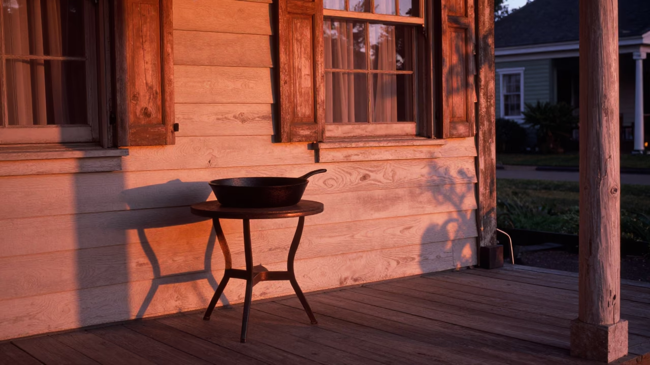 Porch Scene in Charleston at Copper-toned Light Before Dusk in in Charleston, South Carolina, United States
