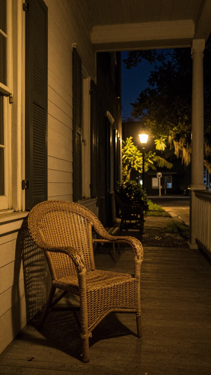 Porch Scene in Charleston at Deep In The Night Light in in Charleston, South Carolina, United States