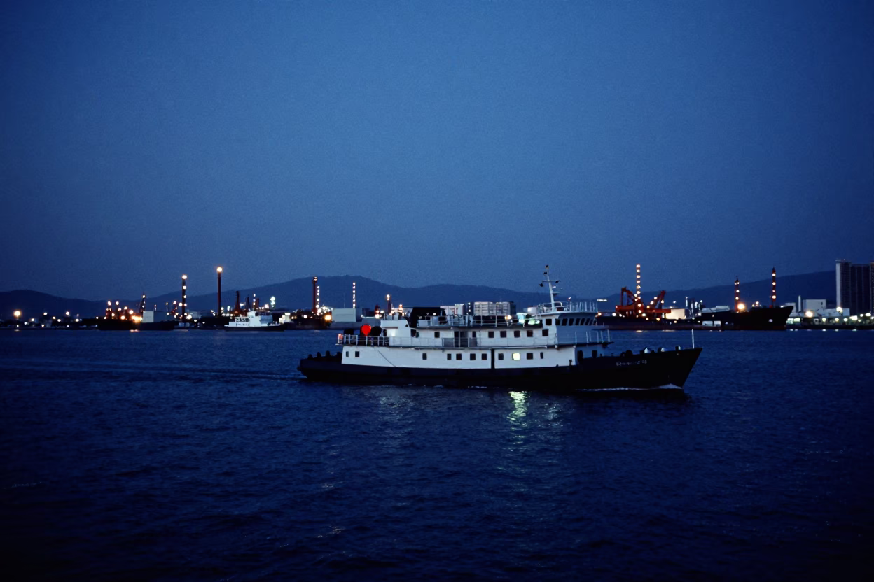 Port Activity in Kaohsiung at The Predawn Darkness Light in in Kaohsiung, Taiwan