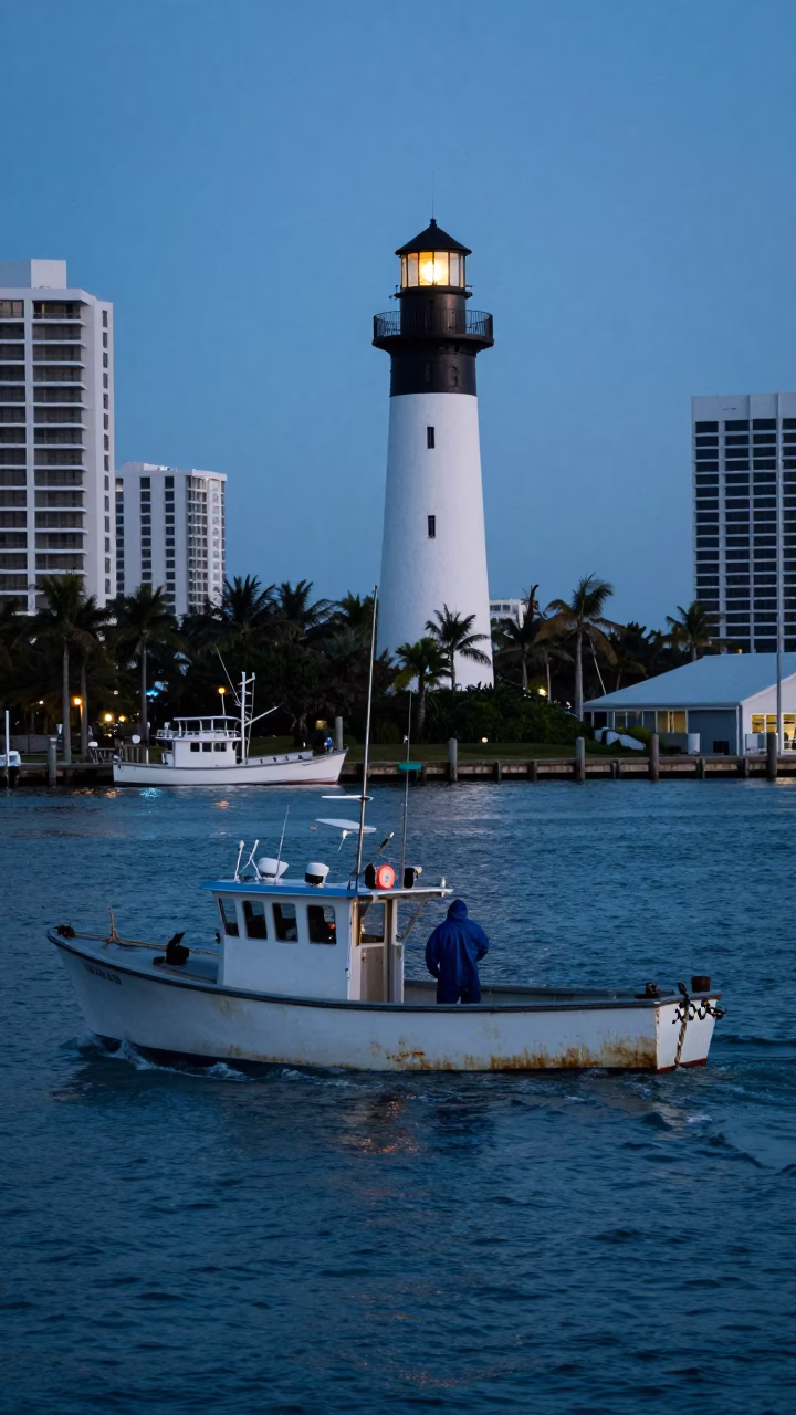 Port at Nautical Dawn Light in Miami in in Miami, Florida, United States