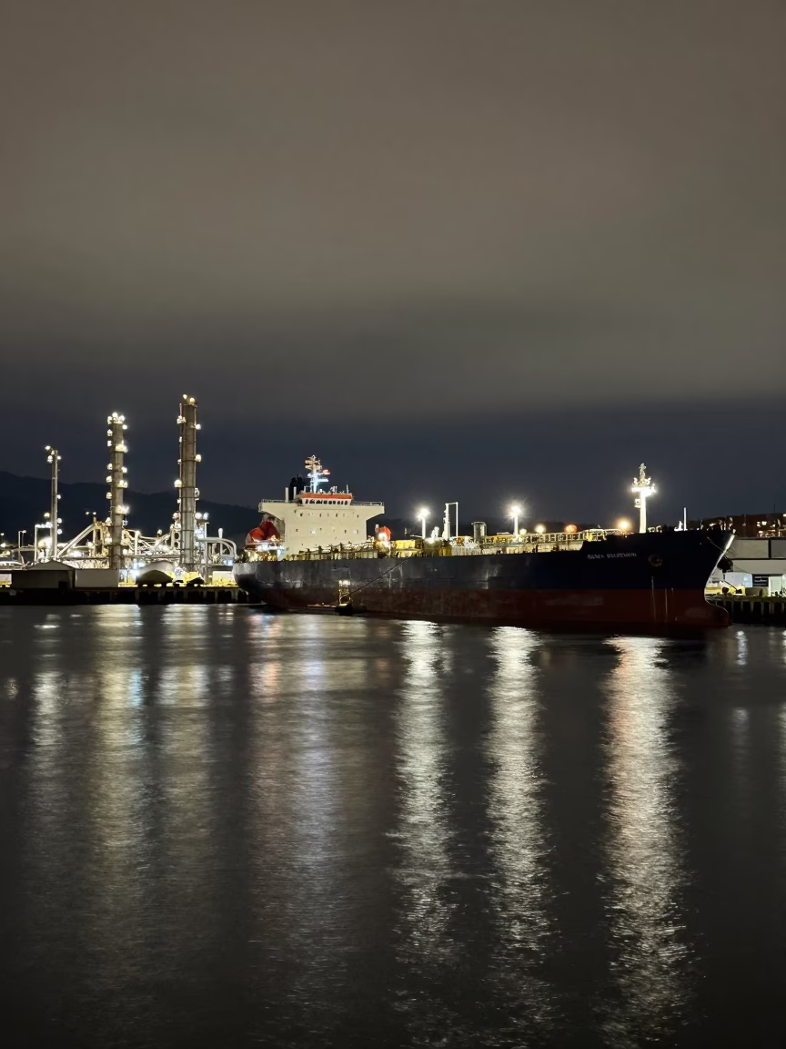 Port Scene at Late At Night Light in Vancouver in in Vancouver, British Columbia, Canada