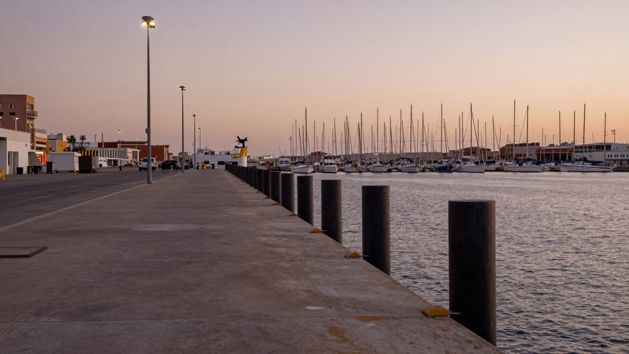 Port Scene at Nautical Dawn Light in Valencia in in Valencia, Spain