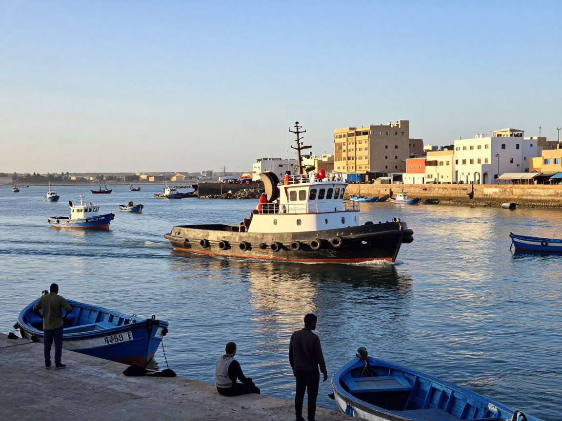 Port Scene in Essaouira at Clear Late-afternoon Light in in Essaouira, Morocco