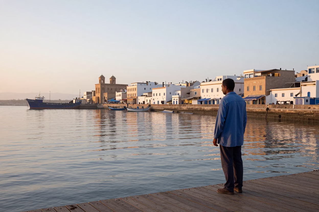 Port Scene in Essaouira at The Early Morning Light in in Essaouira, Morocco