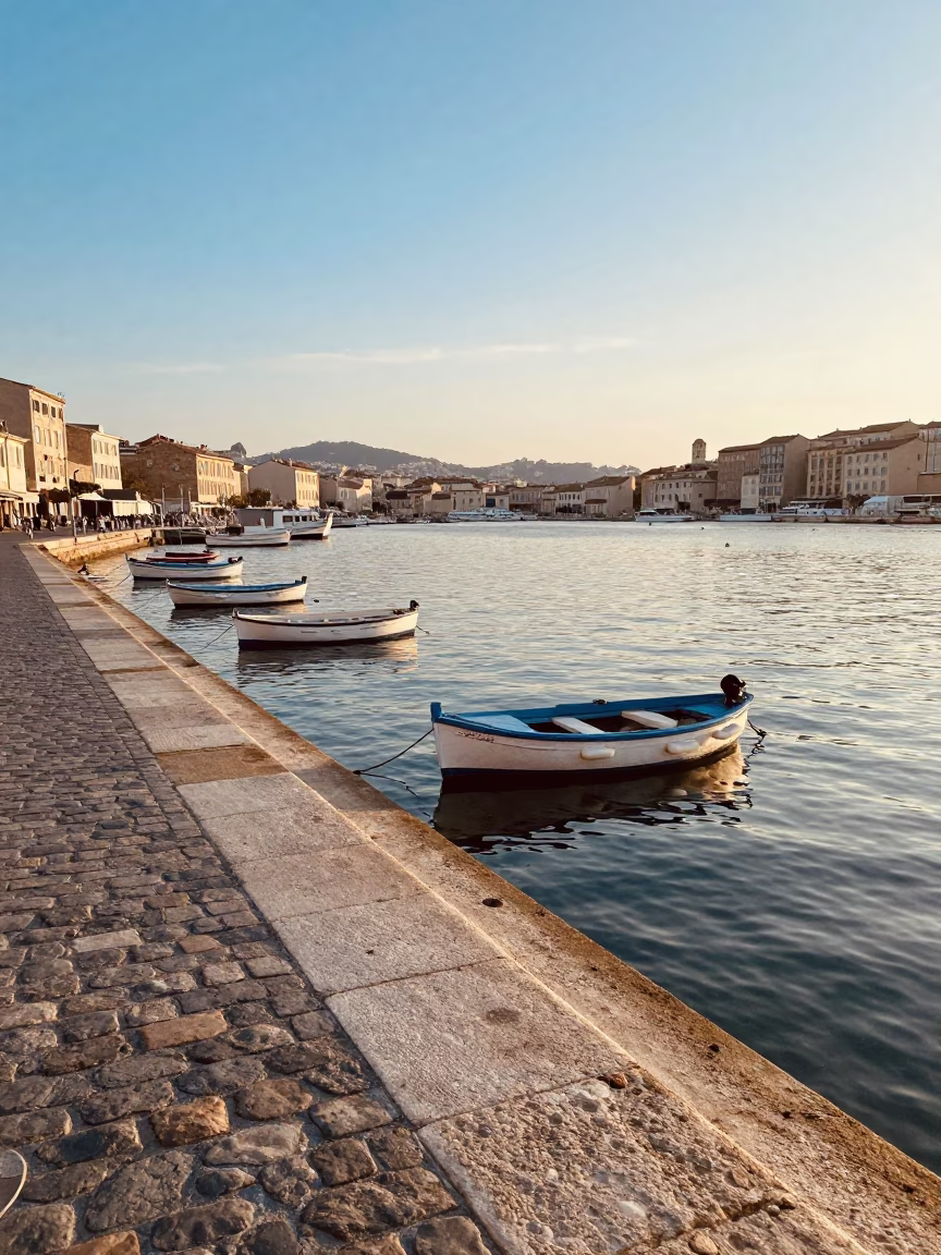 Port Waterfront in Marseille at As First Light Reaches The Scene in in Marseille, France