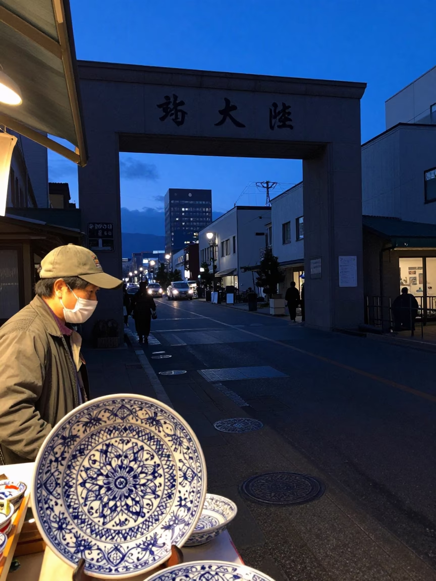 Portal Framed in Sapporo at Twilight in in Sapporo, Japan