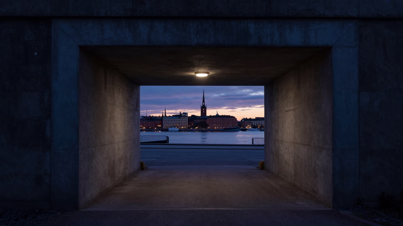 Portal Framed in Stockholm at Nautical Dawn Light in in Stockholm, Sweden