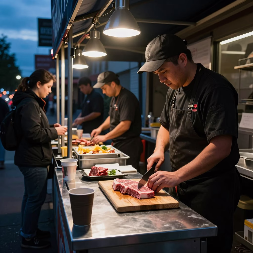 Portland Food Scene at The Predawn Darkness Light in in Portland, Oregon, United States