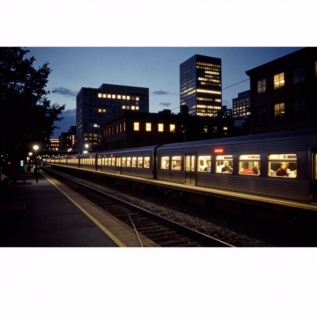 Portland Lights Glowing at As City Lights Begin To Glow in in Portland, Oregon, United States