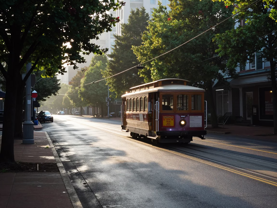 Portland Lined Boulevard at The Early Morning Light in in Portland, Oregon, United States