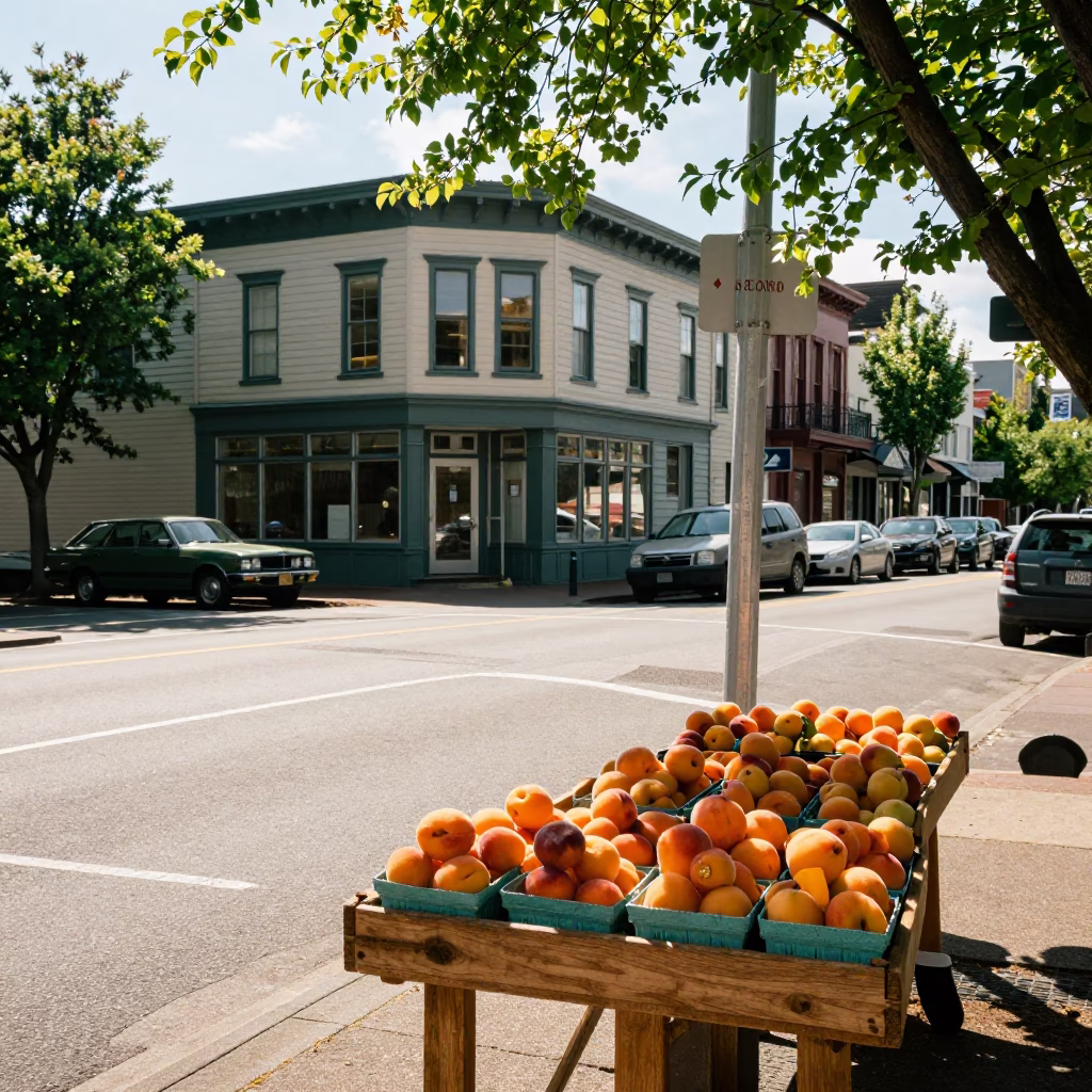 Portland Oregon Early Afternoon Street Scene with Apricots and Vintage Atmosphere in in Portland, Oregon, United States