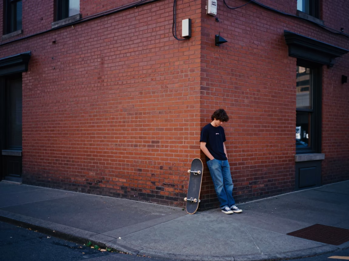 Portland Oregon Early Evening Street Scene with Skateboard and Urban Details in in Portland, Oregon, United States