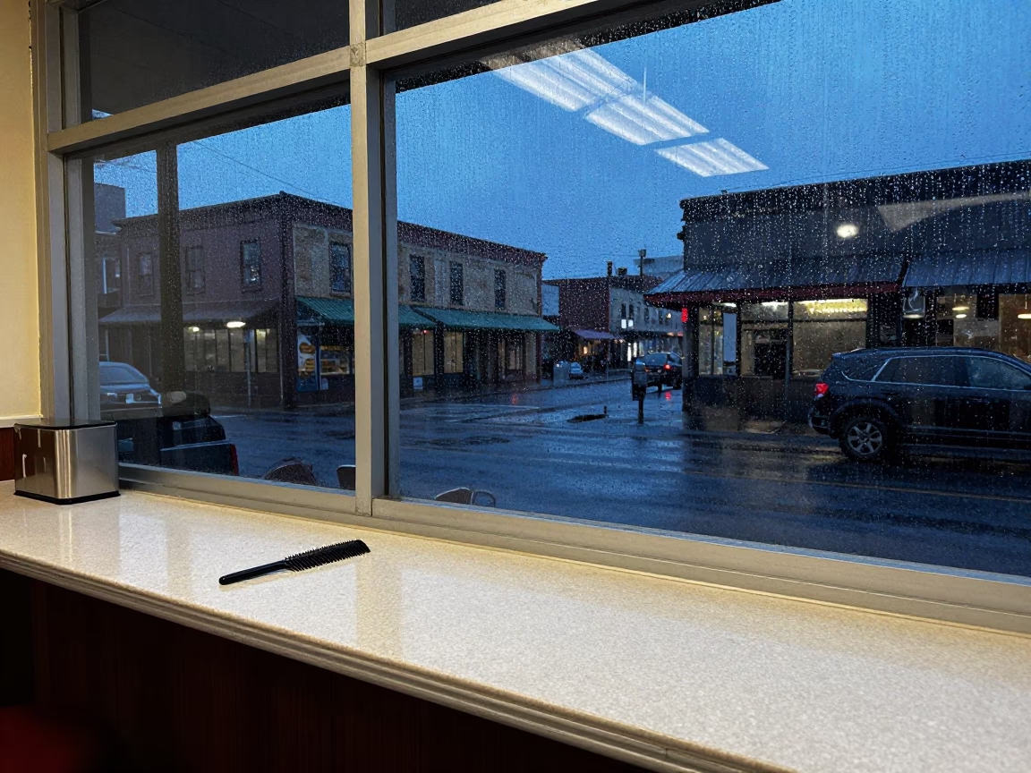 Portland Oregon Evening Street Scene with Cherries and Comb on Counter in in Portland, Oregon, United States