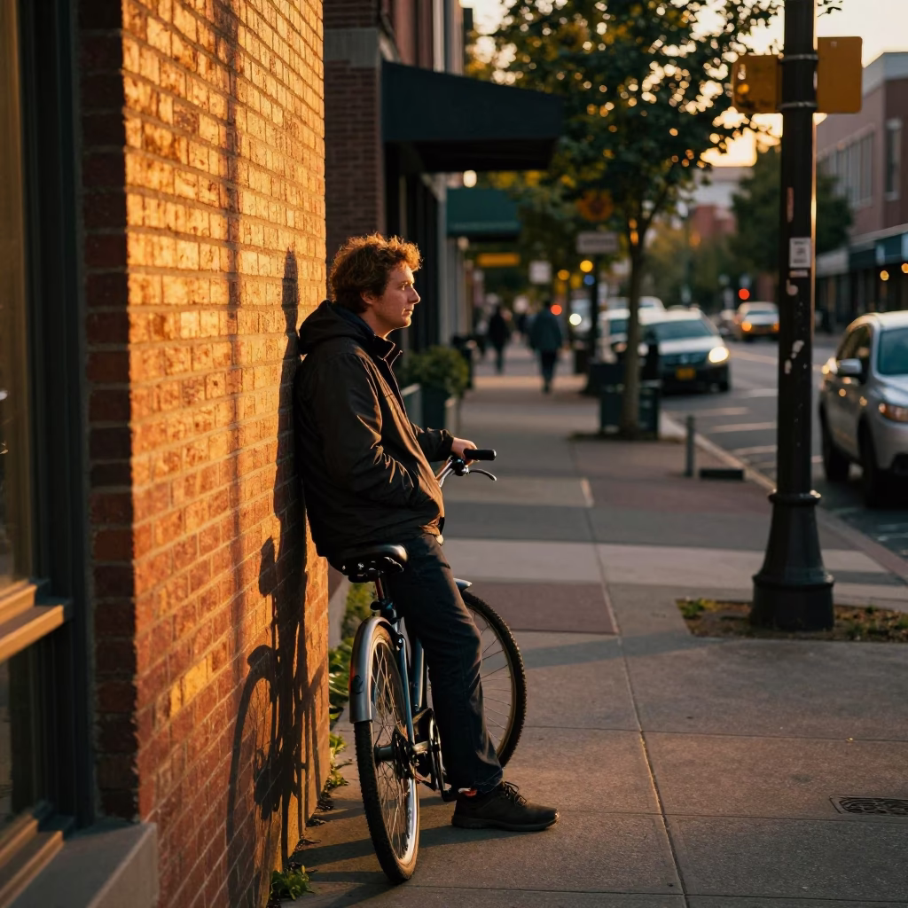 Portland Oregon Honeyed Evening Street Scene with Bicycle and Urban Architecture in in Portland, Oregon, United States
