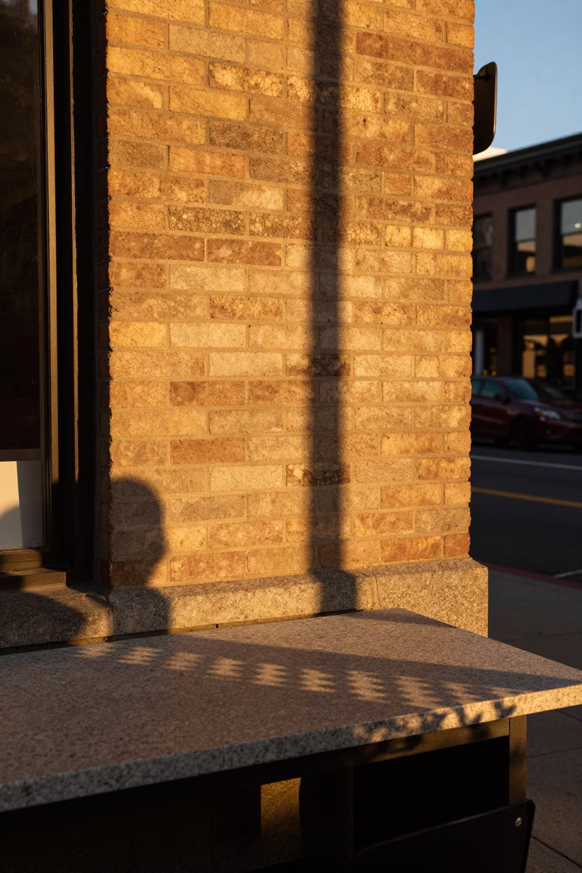Portland Oregon Honeyed Evening Street Scene with Wicker Shadow and Local Commerce in in Portland, Oregon, United States