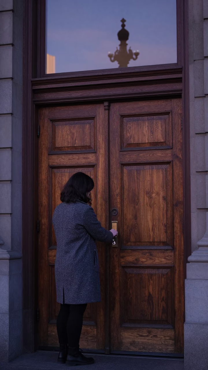 Portland Oregon Library Staff Unlocking Historic Building Before Sunrise in in Portland, Oregon, United States
