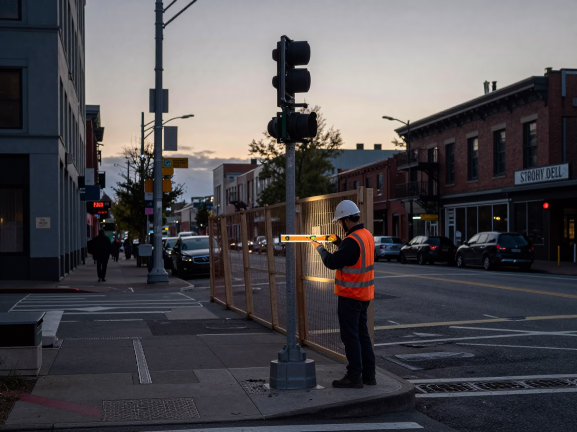 Portland Oregon Nautical Dawn Street Scene with Spirit Level and Condensation Details in in Portland, Oregon, United States