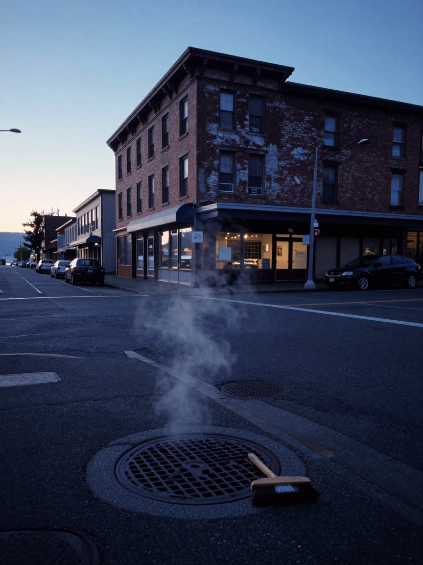 Portland Oregon Nautical Dawn Street Scene with Weathered Building and Urban Details in in Portland, Oregon, United States