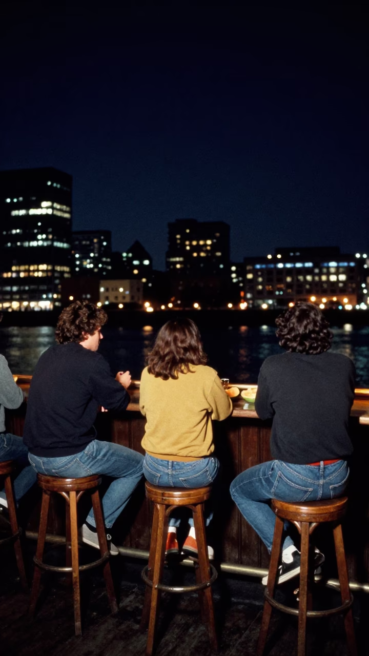 Portland Oregon Nightlife Bar Stools and Melons Under Deep Night Sky in in Portland, Oregon, United States