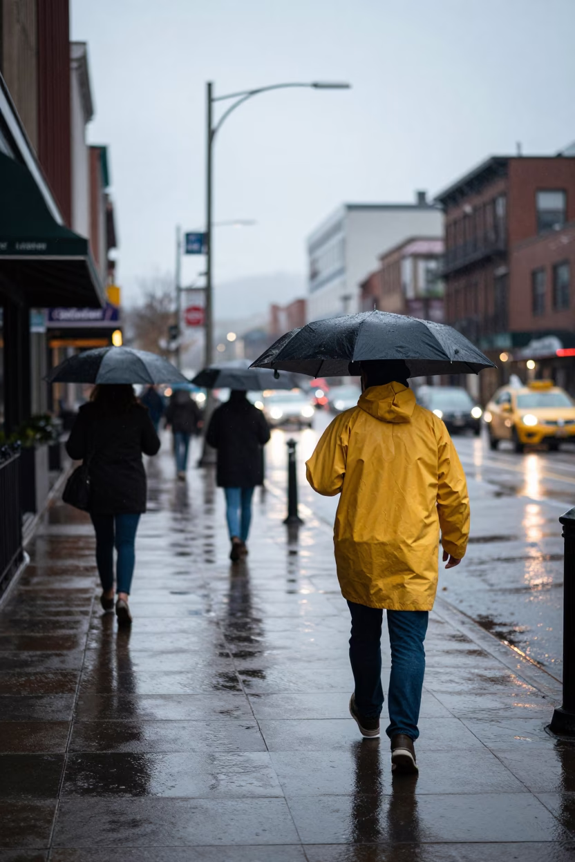 Portland Oregon Street Scene Early Afternoon Rain Gear and Umbrellas in in Portland, Oregon, United States