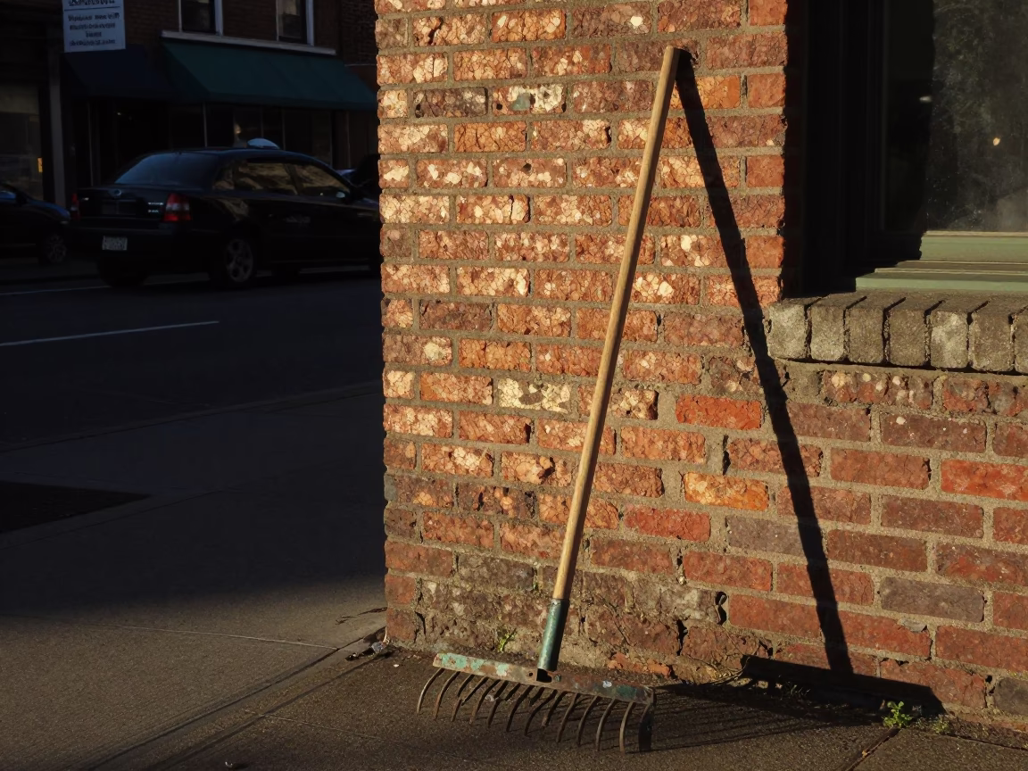 Portland Oregon Street Scene Late Afternoon Light with Garden Rake and Artichokes in in Portland, Oregon, United States