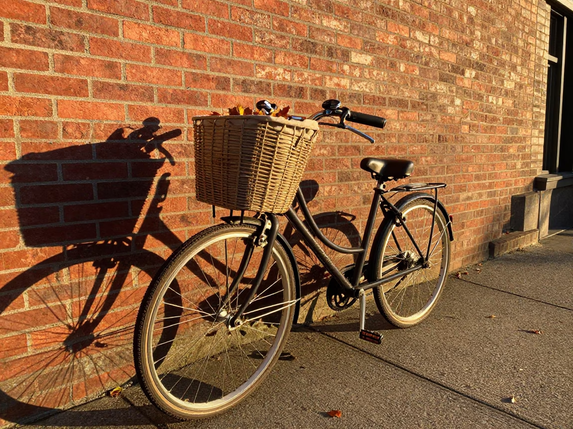 Portland Oregon Sunset Bicycle Basket with Twine and Autumn Leaves in in Portland, Oregon, United States