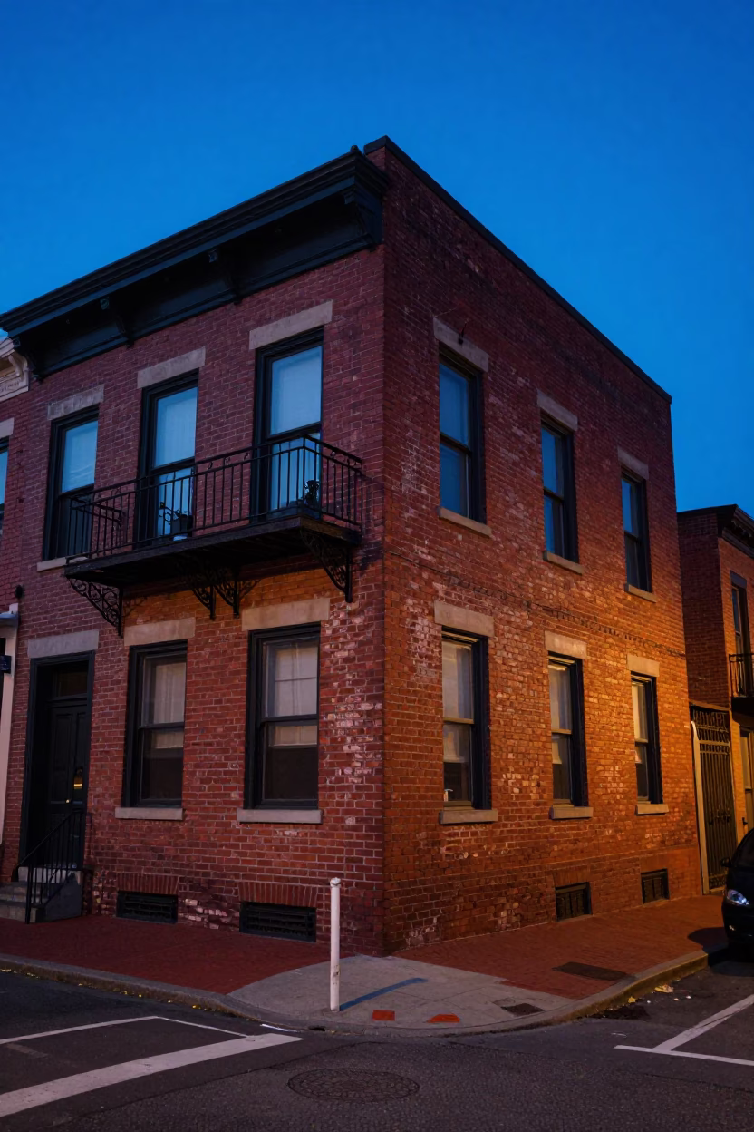 Portland Oregon Twilight Street Scene with Brick Architecture and Urban Details in in Portland, Oregon, United States