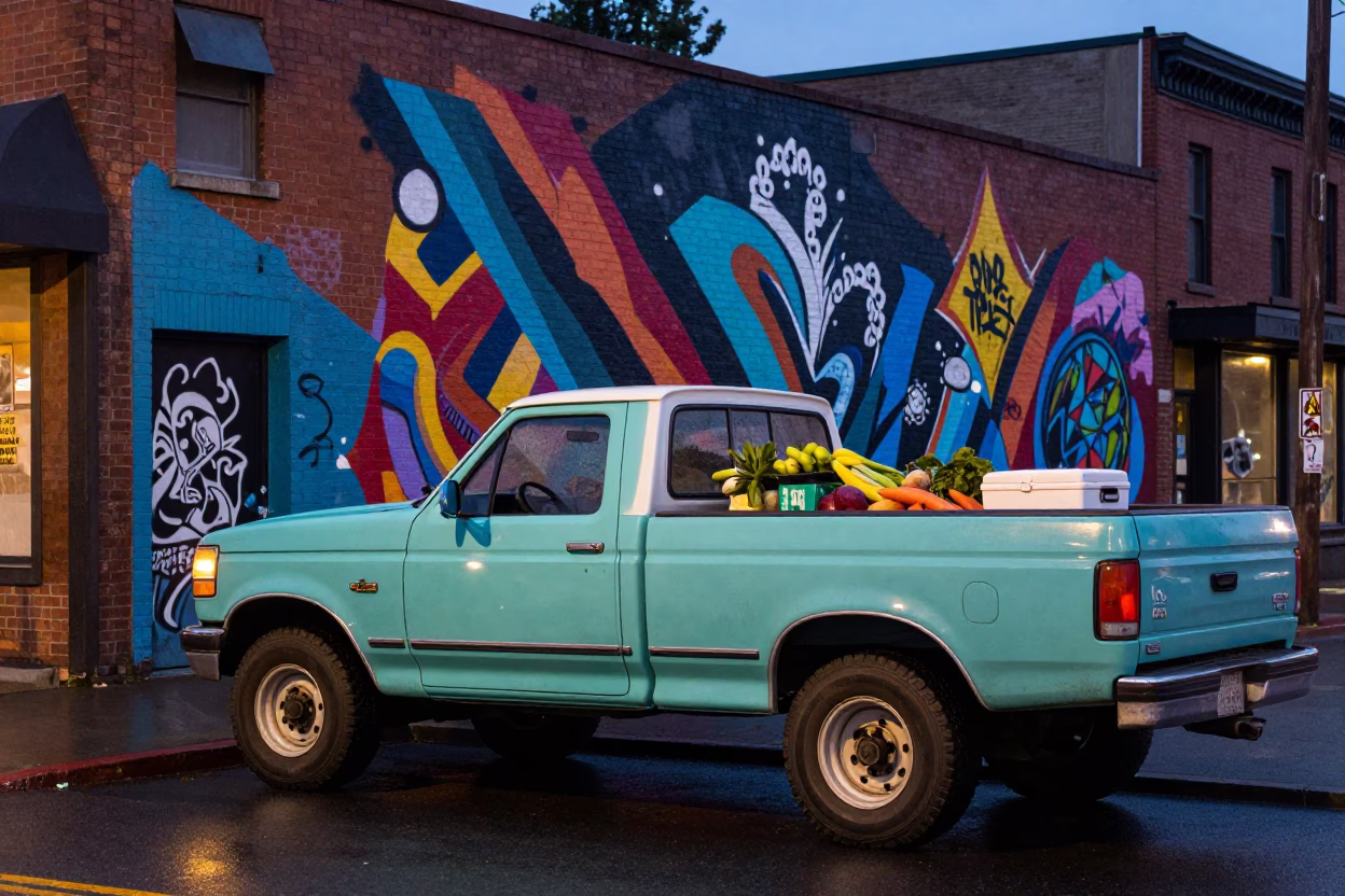 Portland Street Art at Blue Hour in in Portland, Oregon, United States