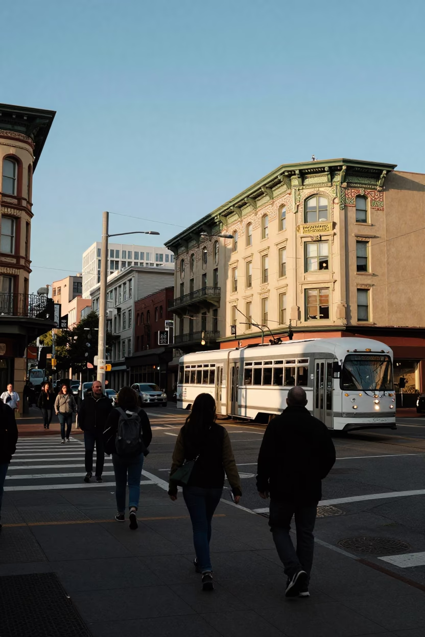 Portland Street Scene at The Late Afternoon Light in in Portland, Oregon, United States