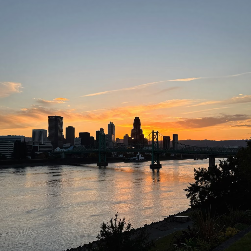 Portland Sunset Landscape at Sunset Light in in Portland, Oregon, United States