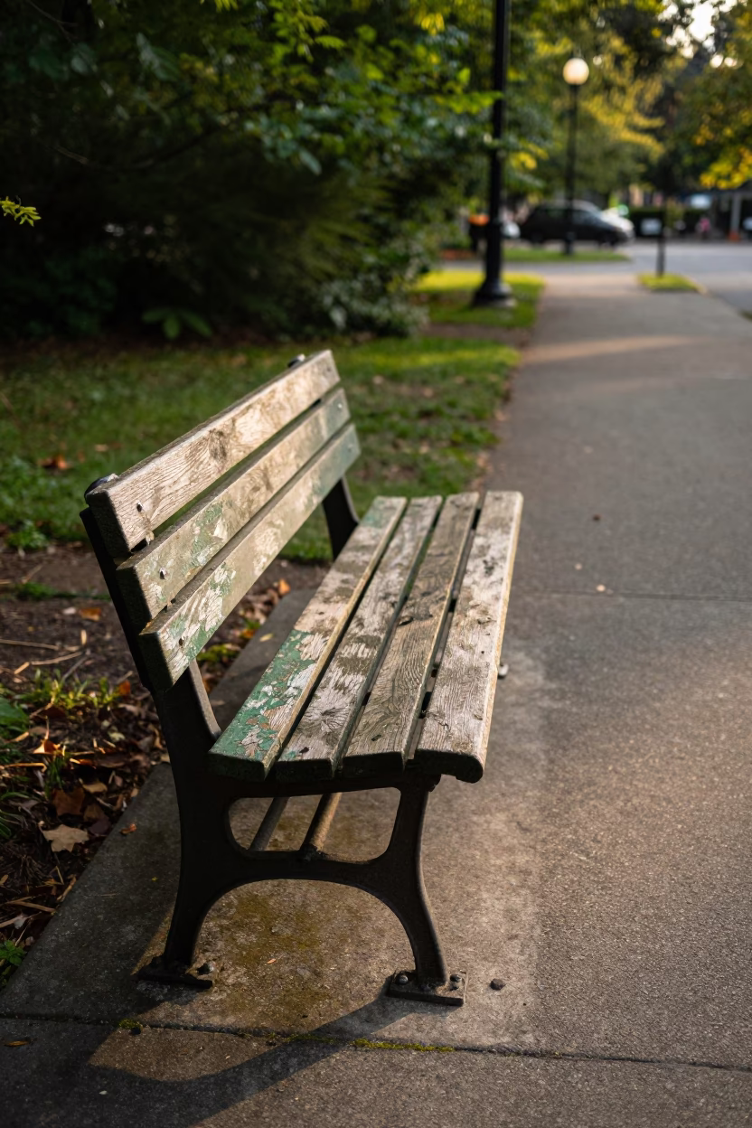 Portland Weathered Wooden Park Bench in in Portland, United States