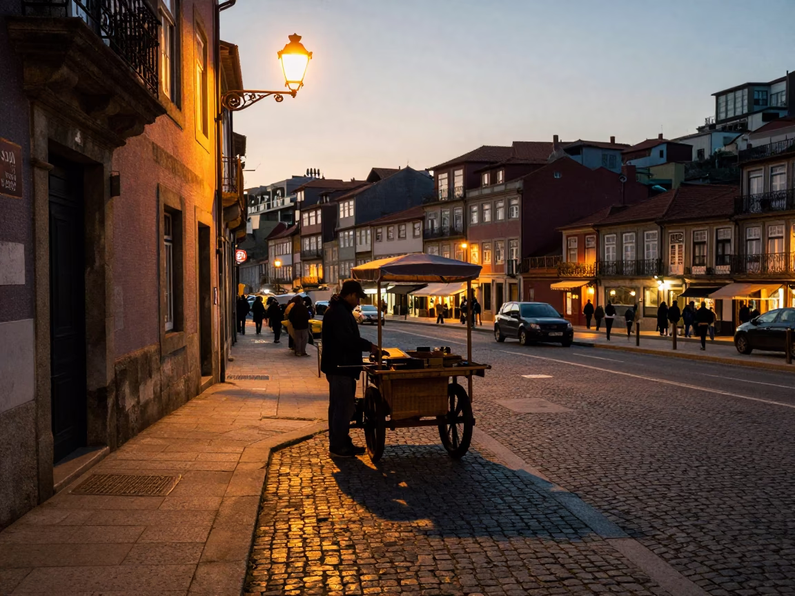Porto Before Dawn at The Still Hours Before Dawn Light in in Porto, Portugal