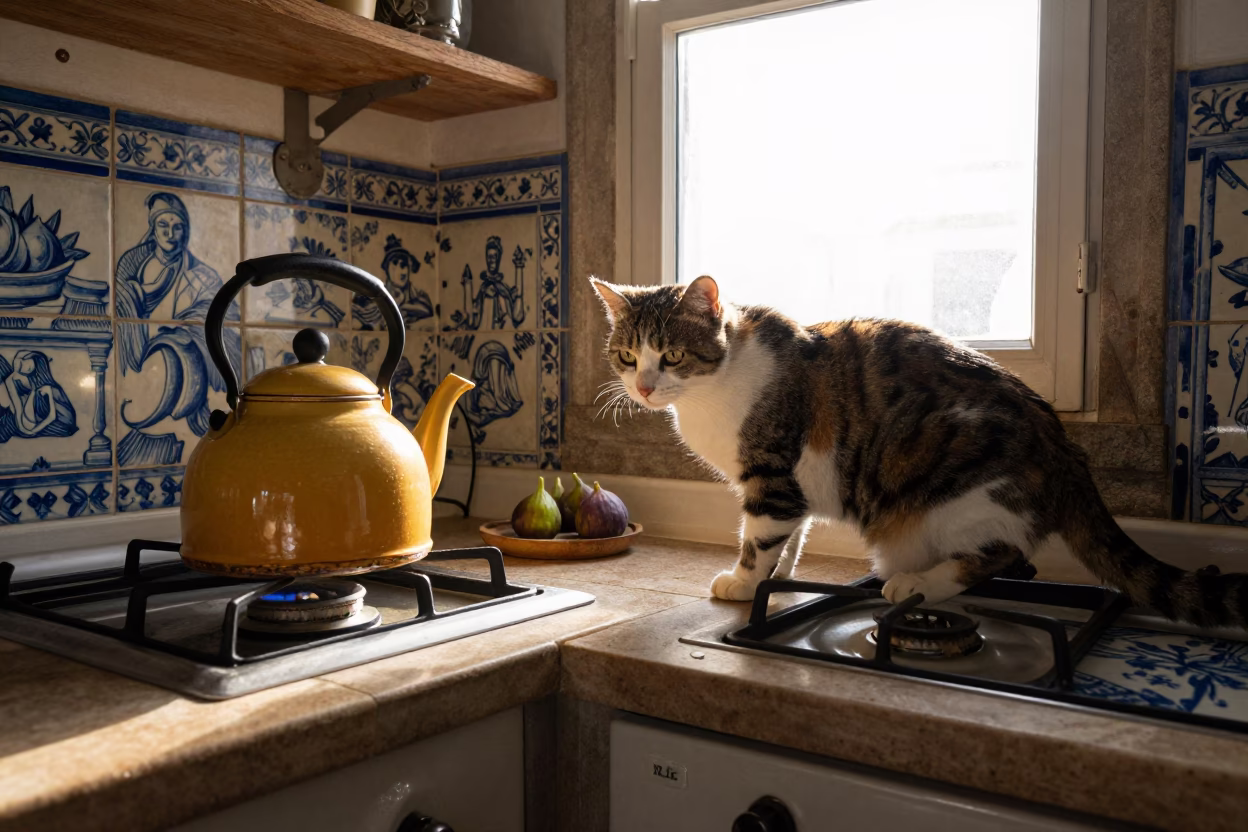 Porto Cat at Late Afternoon Light in in Porto, Portugal
