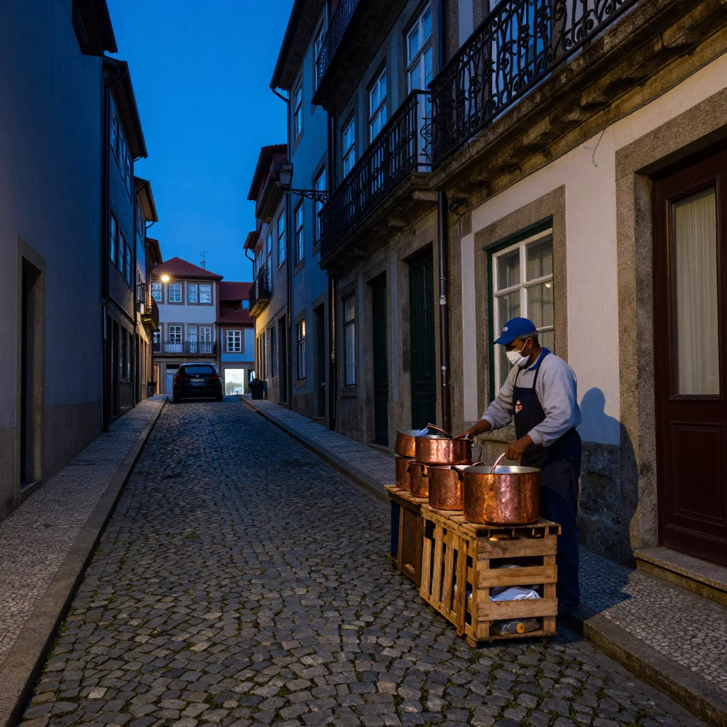 Porto Cobblestone Alley at Blue Hour in in Porto, Portugal