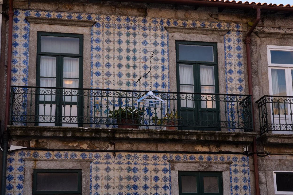 Porto Colorful Azulejo Facade And Balcony in in Porto, Portugal