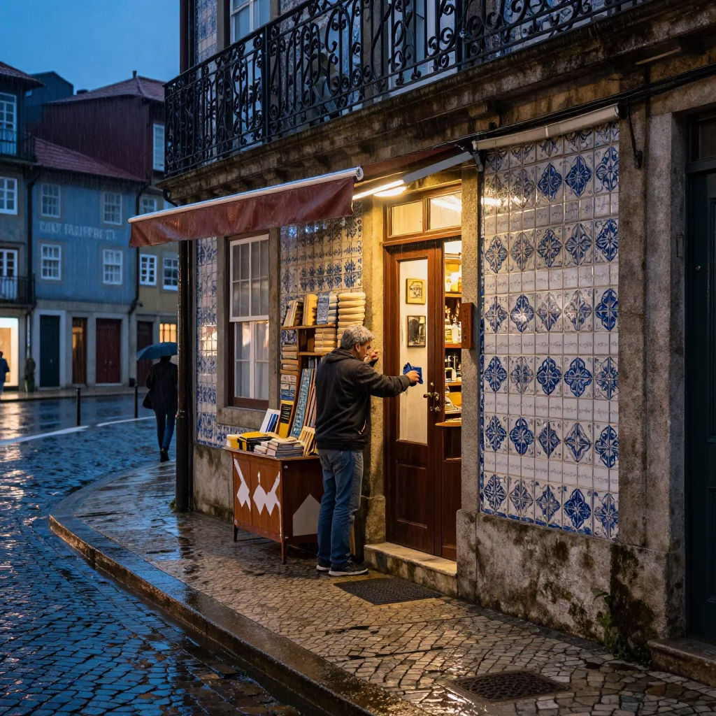 Porto Evening Rain at The Early Evening Light in in Porto, Portugal